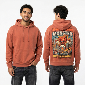 Sudadera con Capucha Personalizada Naranja Quemado para Hombre, con Estampado Gráfico de Monstruo Cómico, Estilo Urbano, Lavado Vintage, Oversize, Desgastada, de Fábrica - Product Image 1