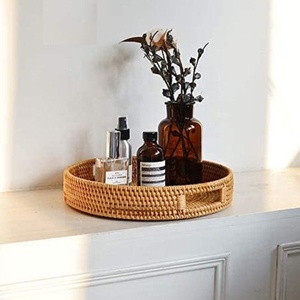 Joli plateau à pain en rotin naturel avec poignées saines Panier de rangement tissé pour articles ménagers - Product Image 6