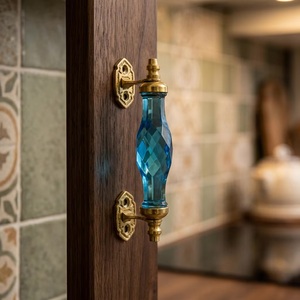 Poignée de meuble en laiton moderne Ba Crystal Blue Glass pour armoire, commode, tiroir, chambre et salon - Product Image 4