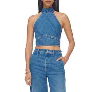 Top Corto de Punto con Cuello Halter, Transpirable, de Alta Calidad, Nuevo, Personalizado, Suave, Ligero, para Mujer - Product Image 3