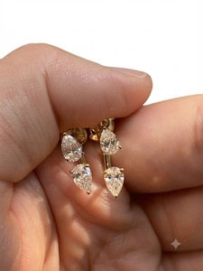 IGI Certified 14K Yellow Gold Duo Pear Diamond Classic Stud Earring Minimalist Double Stone Lab Grown Diamond Studs Jewelry <b>Gift</b> - Product Image 1