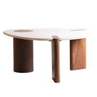 Table basse élégante en bois massif de manguier et d'acacia sculpté à la main, design combiné, pour salon et maison