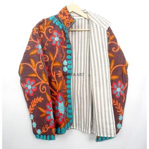 handcrafted Floral Embroidery <b>Mandarin</b> <b>Collar</b> Cotrise <b>Jacket</b> Handmade Cotton Lining Breathable Quick Dry for Autumn/Winter Thick - Product Image 3
