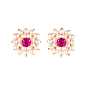 18K Gold Plated Pearl and Diamond Flower Stud Earrings Trendy Party Gift - Product Image 3