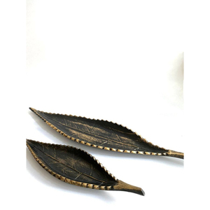 Black Color <b>Powder</b> Coated And Golden <b>Texture</b> Leaves Shape Heavy Duty Metal Made Food Serving Luxury Bowl Table Centerpiece - Product Image 1