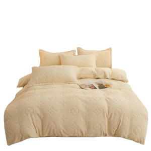 Ensemble de housse de couette matelassée couleur crème, rembourrage en polyester, automne-hiver, hypoallergénique, lavable en machine, literie pour lit queen size - Product Image 1