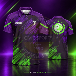 Camiseta de Billar Personalizada con Logotipo, 100% Poliéster, Uniforme de Equipo, Sublimación, Impresión por Transferencia Térmica, Manga Corta, Secado Rápido - Product Image 1