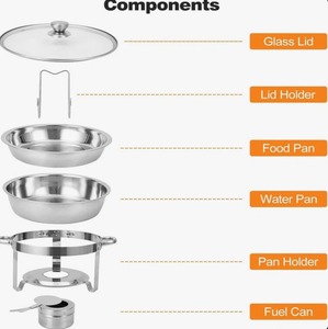 ชุดอุ่นอาหารบุฟเฟ่ต์แบบกลม 4 ชิ้น ขนาด 5 ควอร์ต ทำจากสแตนเลส พร้อมอุปกรณ์เสิร์ฟอาหารสำหรับจัดเลี้ยง ราคาดีที่สุด - Product Image 2