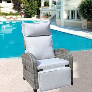 Sedia Reclinabile da Esterno in Vimini con Schienale e Braccioli Regolabili, Sedia da Conversazione per Cortile e Piscina Resistente alle Intemperie - Product Image 1
