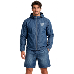 Ensemble veste coupe-vent et short en polyester pour homme, tenue streetwear légère deux pièces personnalisée avec poche utilitaire et logo - Product Image 6