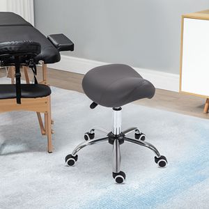 Sgabello Ergonomico con Rotelle in Pelle PU, Altezza Regolabile, Sedia Idraulica da Spa in Grigio per Arredamento Salone - Product Image 2