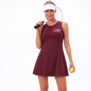 Women's Sleeveless Tennis <b>Dress</b> Solid Green Round Neck Moisture Wicking With Pockets Summer Sport Apparel - Product Image 3