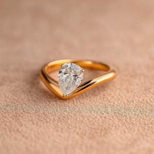 Anillo de banda con diamante tallado en forma de pera de 1.01 CT, cultivado en laboratorio, brillante, para mujer, de oro macizo de 14K, regalo de aniversario o promesa para amantes. - Product Image 3