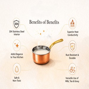 Copper Sauce <b>Pan</b> with Long Handle | Stainless Steel Interior & Copper Exterior | 24cm - Product Image 4