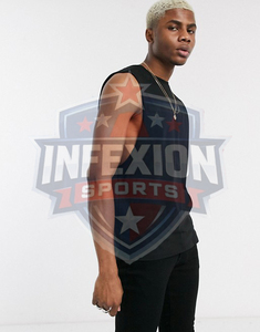 Men's Black Sleeveless Tank <b>Top</b> With <b>Rainbow</b> Geometric Print Back Logo Casual O-Neck Style - Product Image 2