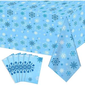 Set di 6 Tovaglie Usa e Getta con Motivo a Fiocchi di Neve Natalizi, 54 x 108 Pollici, Blu e Bianco, Impermeabili, Design Invernale per Feste - Product Image 2