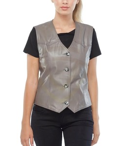 Chaleco de cuero estilo motociclista, transpirable, ecológico, con cuello en V, detalle de encaje, color personalizado. - Product Image 5