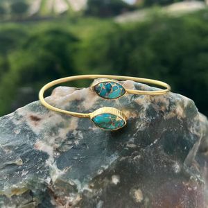 Handmade Gold Cuff <b>Bracelet</b>: Turquoise & Marquise Gemstone <b>Boho</b> Bangle - Product Image 1