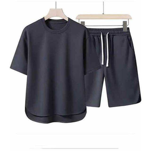 High Quality Casual Men's T-shirt Shorts <b>Set</b> 100% cotton Designer Heavyweight Cotton Crew Neck <b>Knitted</b> Letter Pattern Breathable - Product Image 2