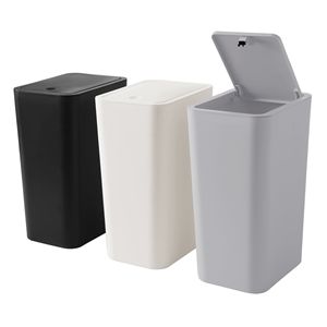 Set di 3 Cestini per Rifiuti Sottili da 10L con Coperchio a Pressione, Moderni Contenitori per Bagno in Nero, Bianco e Grigio - Product Image 1