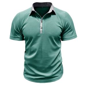 Men's <b>Navy</b> <b>Blue</b> Short Sleeve Polo Shirt With Contrast Collar Heat-Transfer Printed Logo Casual Knitted Breathable Regular Fit - Product Image 4