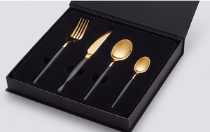 Modern <b>Gold</b> Plated Flatware Set With <b>Black</b> Handles Matte Finish Dishwasher Safe Wedding Dining Utensils - Product Image 6