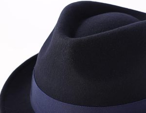 Classic Navy Wool Fedora Hat with Ribbon Band Unisex Adjustable Wide Brim Formal Style for Adults Four Seasons Casual Wear - Product Image 4