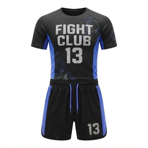 Fight Club 13 MMA Kit Unisex Black Blue Sublimation Print Eco-Friendly Four-Way Stretch Moisture Wicking Athletic Shorts T-<b>Shirt</b> - Product Image 1