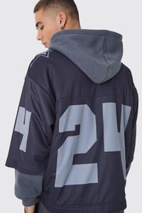 Sweat à capuche d'hiver personnalisé pour homme, 100 % coton molletonné, coupe classique, avec broderie étoile superposée en maille, style hockey - Product Image 3
