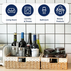 Ensemble de 2 paniers de rangement pliables en osier, faits à la main, écologiques, vente en gros - Product Image 5