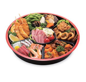 Plateau de service rond avec procédé de thermoformage pour produits ménagers, en PET, Misource, noir avec bord doré, 6 compartiments - Product Image 1