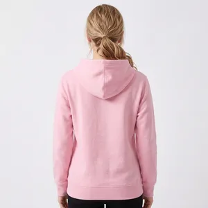 Sweat-shirt à capuche rose personnalisé pour femme, coupe classique, en molleton de coton, couleur unie, avec poche avant, idéal pour l'automne - Product Image 2