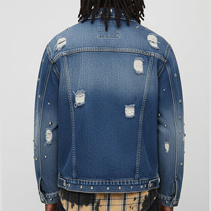 Veste en jean vintage pour homme OEM, effet usé, fermeture boutonnée sur le devant, coupe classique, 4 poches, doublure en laine imperméable, bleu délavé - Product Image 6