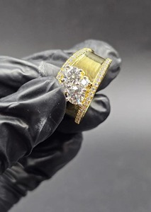 925 <b>Silver</b> Moissanite Cluster <b>Ring</b>, 14K Yellow Gold Plated Engagement Hip Hop <b>Ring</b> Luxury Statement Jewelry for <b>Men</b> Women - Product Image 2