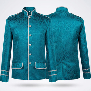 Blazers de style victorien à simple boutonnage personnalisés, faible MOQ, anti-plis, en brocart avec garnitures argentées - Product Image 1
