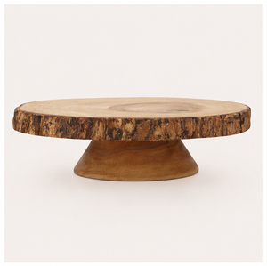 Rustic Wood Slice Cake <b>Stand</b> with Natural <b>Tree</b> Bark Edge Handcrafted Pedestal Dessert Display For Weddings Birthdays Table Decor - Product Image 5