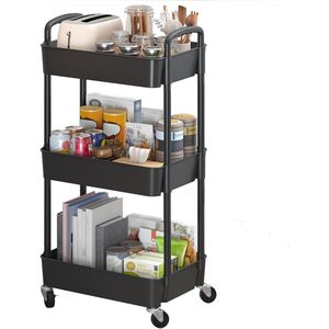 Carrello Portaoggetti a 3 Ripiani in Plastica con Maniglia, Trolley Multifunzionale per Ufficio, Casa, Cucina e Soggiorno - Product Image 1