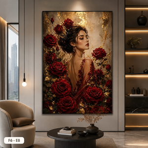 Peinture murale créative avec miroir représentant une fille avec des fleurs de rose, décoration intérieure, OEM personnalisé, origine Vietnam, marque HALO - Product Image 3