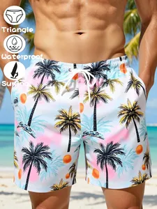 Shorts de bain pour hommes à imprimé palmier tropical, imperméables, avec cordon de serrage, pour la plage, séchage rapide, taille élastique - Product Image 6