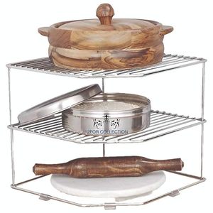 Étagère d'angle en métal à trois niveaux pour organiser les vaisselles et les bols de cuisine, légère, minimaliste, type sur pied - Product Image 4