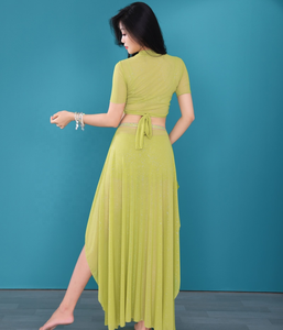 Traje de Danza del Vientre para Mujer, Falda de Danza del Vientre, Top de Manga Corta, Conjunto de Danza del Vientre, Disfraces de Carnaval - Product Image 6