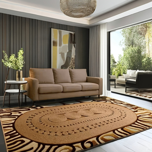 Tapis en jute tressé à motif géométrique moderne, fabriqué à la machine, écologique, adapté aux animaux domestiques, rembourré, antidérapant, de forme ovale pour la chambre à coucher - Product Image 2