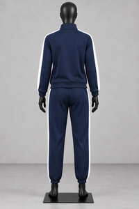 Ensemble de jogging décontracté pour femme, bleu marine, manches longues, fermeture éclair sur le devant, couleur unie, avec poches latérales, pour l'automne - Product Image 3