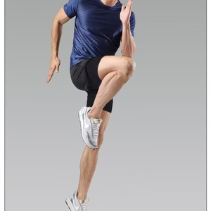 Shorts pour hommes noirs à séchage rapide avec cordon de serrage, taille mi-haute, décontractés, longueur courte, couleur unie, en polyester tricoté, pour le sport - Product Image 4