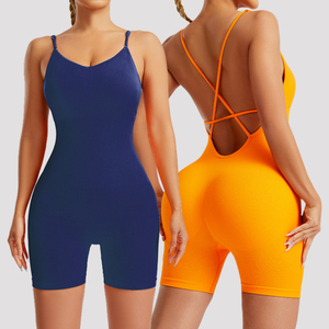 Traje de yoga para mujer, mono de una pieza sin espalda de cintura alta, pantalones cortos de yoga sin costuras, ropa transpirable para pilates y gimnasio - Product Image 1