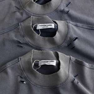 Camiseta de hombre con efecto desgastado, de algodón grueso, lisa, extragrande, 100% algodón jersey para hombre. - Product Image 2