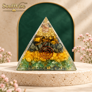 Pyramide d'orgone en pierres précieuses sculptée en triangle, sculpture en pierres mélangées, décoration de guérison pour la méditation, le Feng Shui et la décoration intérieure - Product Image 3