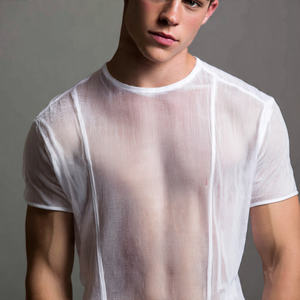 เสื้อยืดตาข่ายโพลีเอสเตอร์ 100% แห้งเร็ว สำหรับผู้ชาย เสื้อลำลอง แห้งไว ซีทรู เสื้อยืดชายหาด เสื้อตาข่ายผู้ชาย - Product Image 2