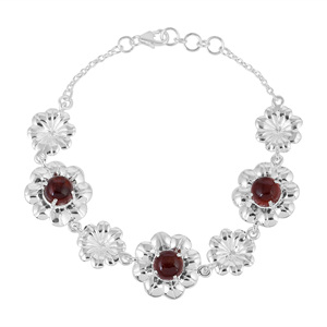 100% Pure Solid 925 Sterling Silver <b>Bracelet</b> With Garnet Gemstone Diamond Flower Design <b>Bangle</b> Fine Jewelry For Women's Gifting - Product Image 1