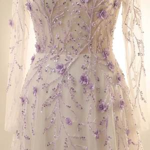 Vestido de noche de lujo con cuentas de lavanda, manga larga, línea A, de tul, venta al por mayor, suministro del fabricante - Product Image 5
